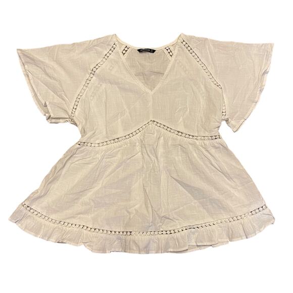 Bloomchic Cotton White Boho Babydoll V Neck Shirt Size 12 - Picture 2 of 5